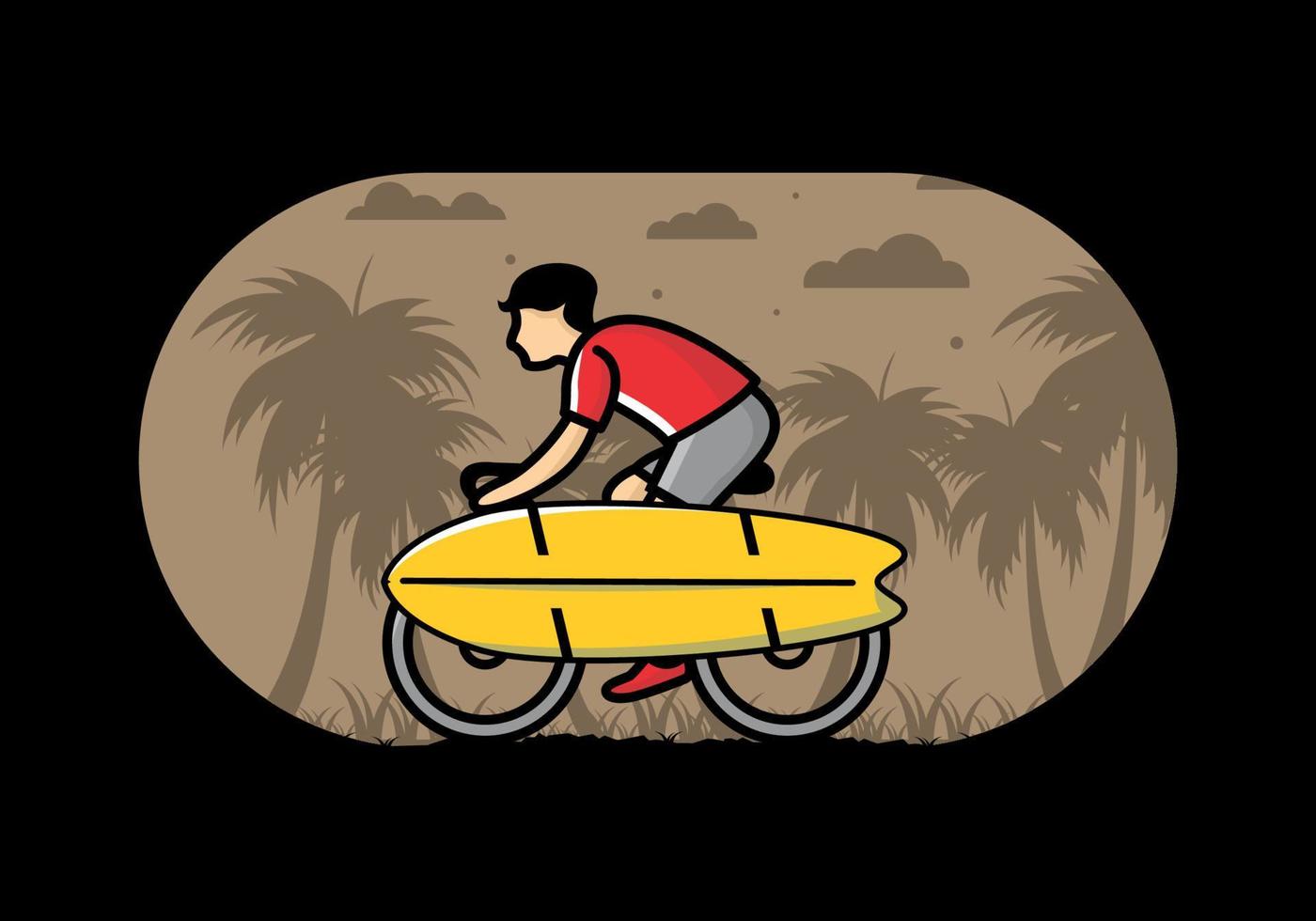 Ride a bike with a surf board illustration vector