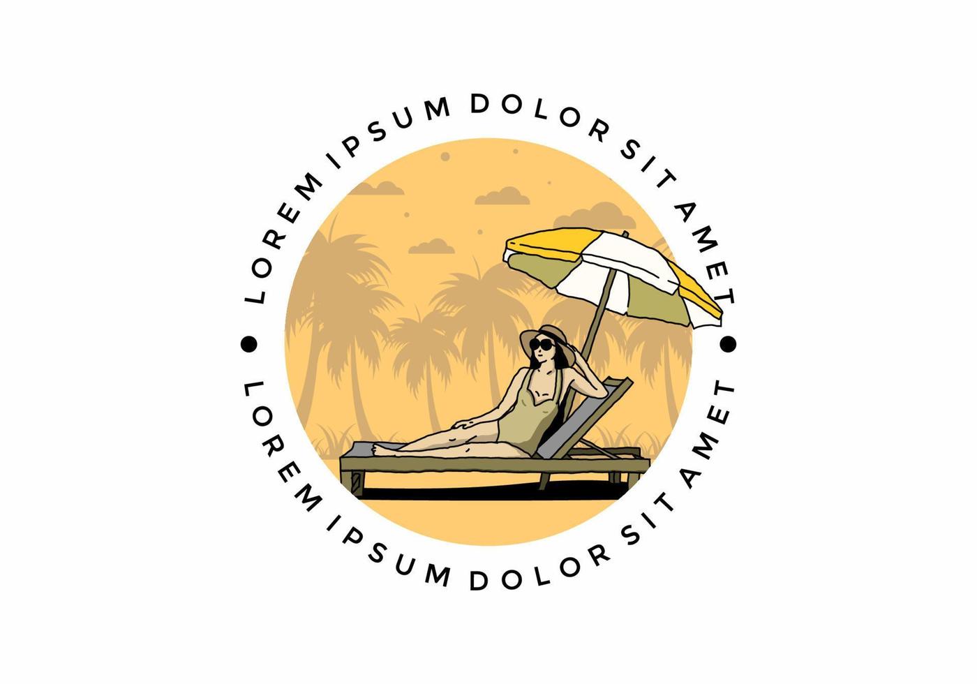 Relax on the beach chair under the umbrella illustration vector