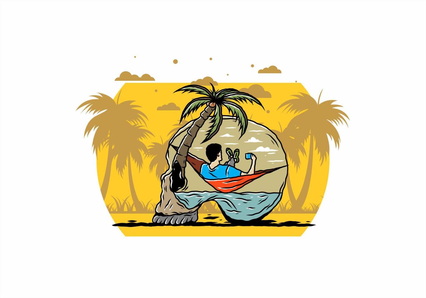 Man on hammock in skull shape illustration vector