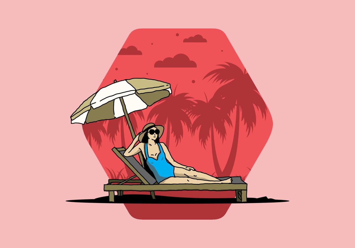 Relax on the beach chair under the umbrella illustration vector