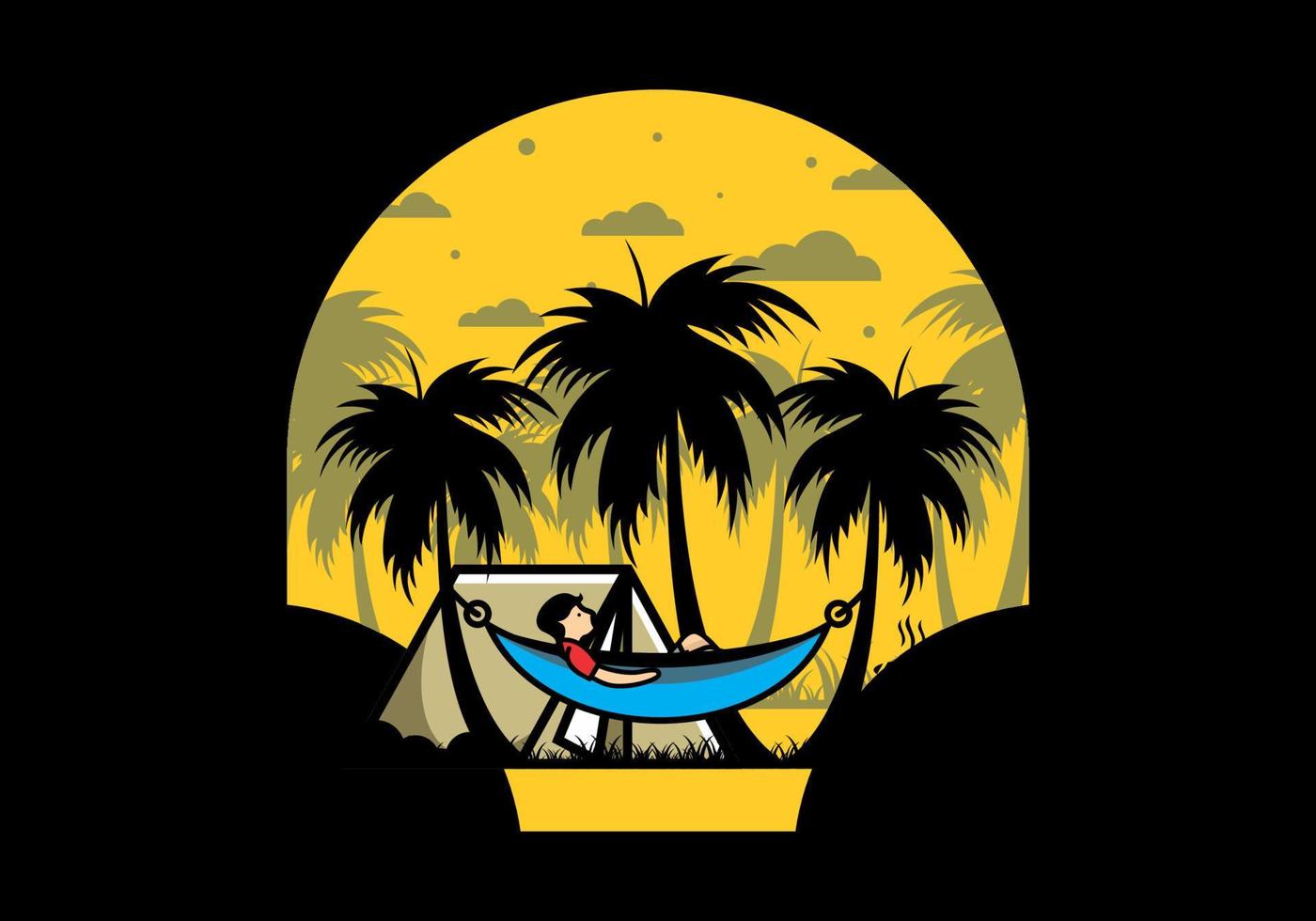 carpa y hamaca con ilustración de cocoteros vector