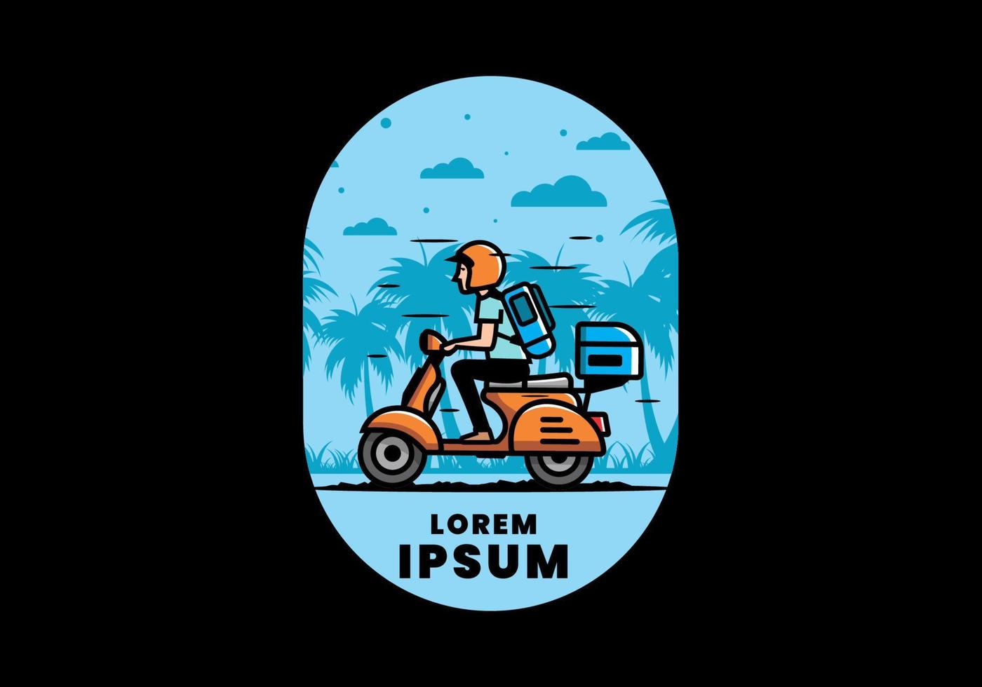 Man goes on vacation riding scooter illustration vector