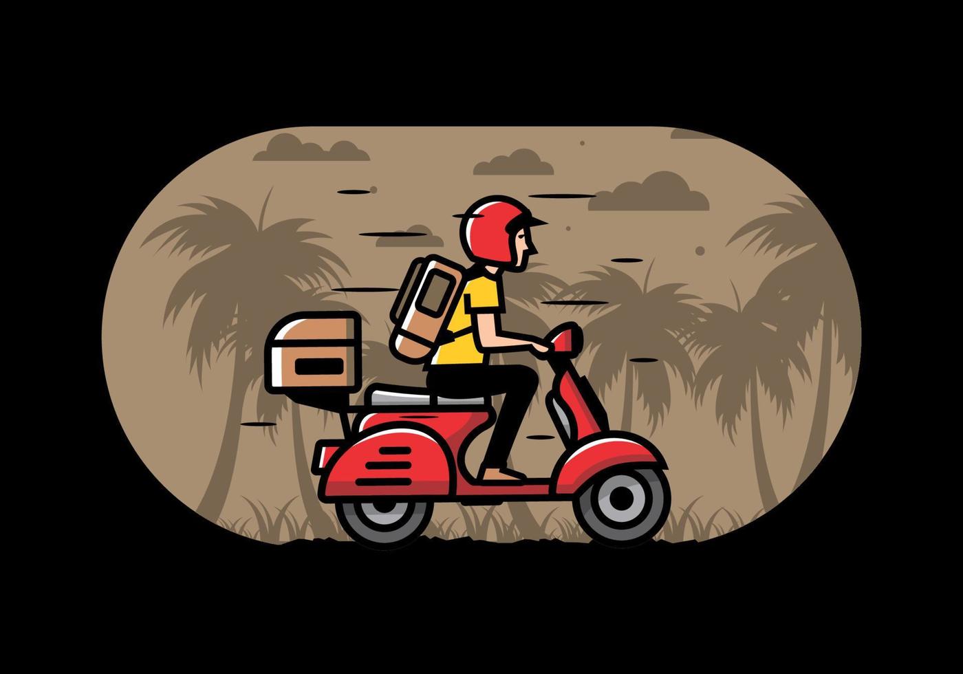 el hombre se va de vacaciones montando scooter ilustración vector