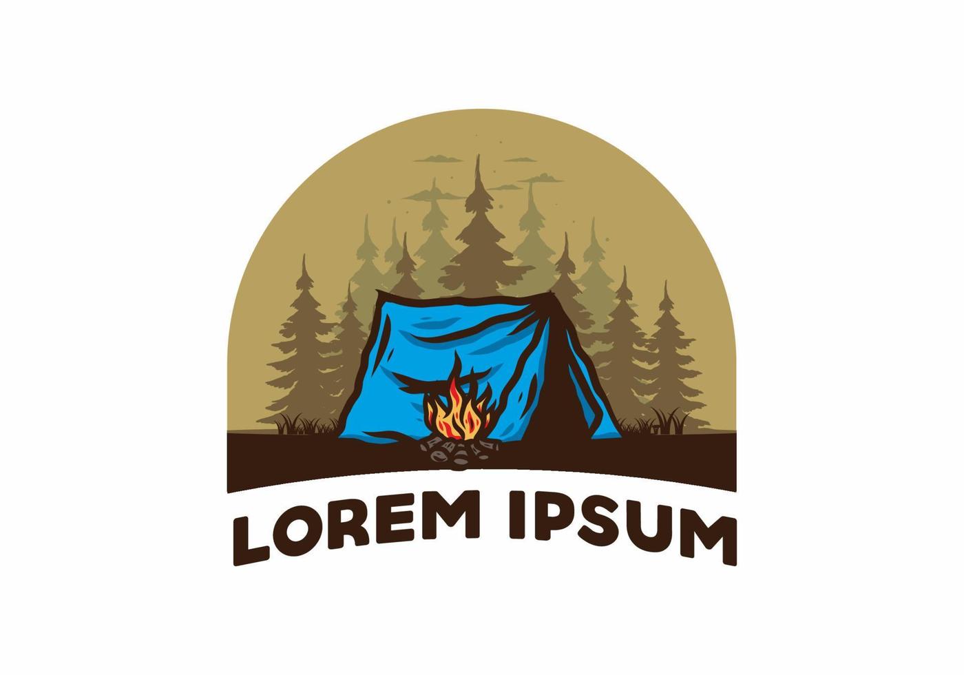 campamento forestal con insignia de ilustración de hoguera vector