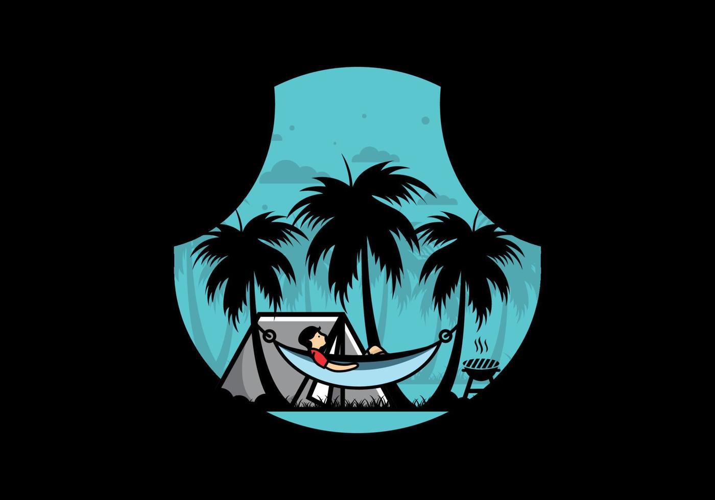 Tent and hammock with coconut trees illustration vector