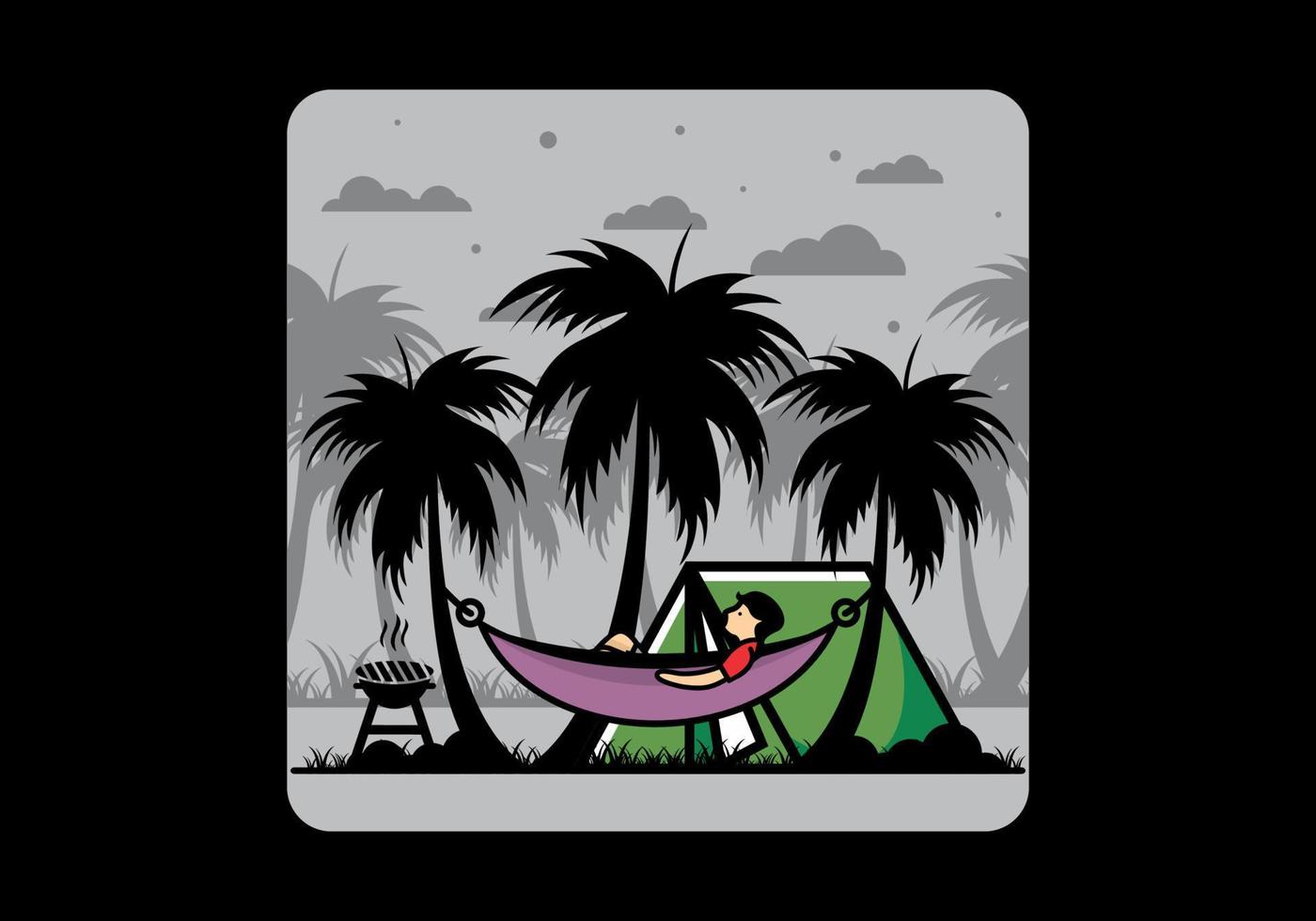 carpa y hamaca con ilustración de cocoteros vector