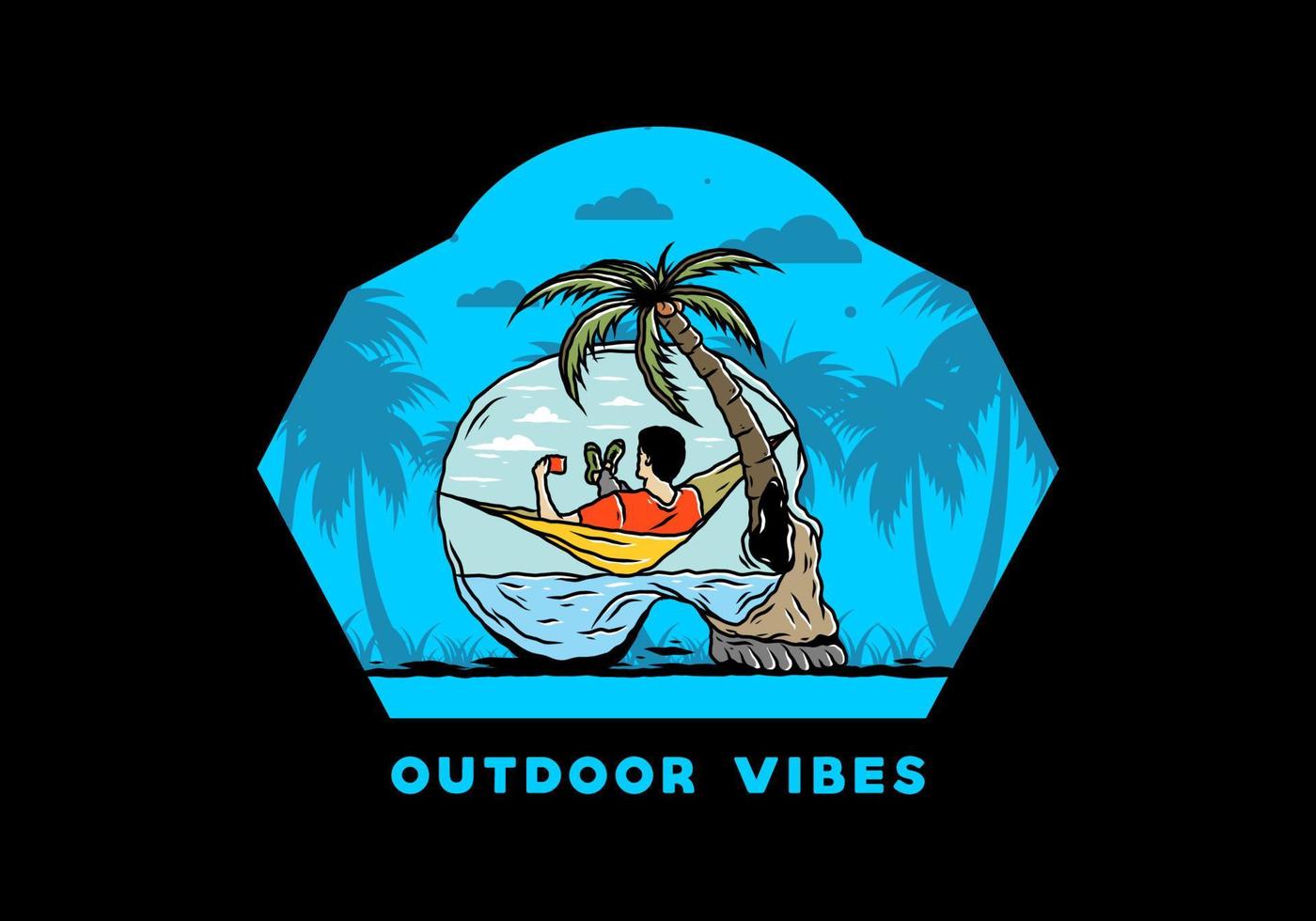 Man on hammock in skull shape illustration vector