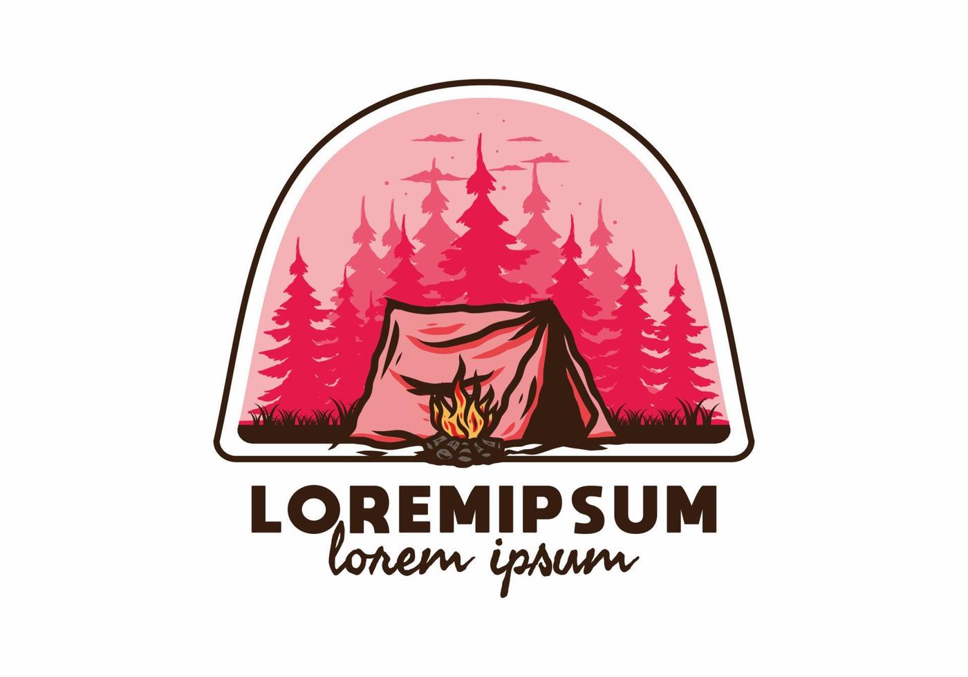 Forest camping with bonfire illustration badge vector