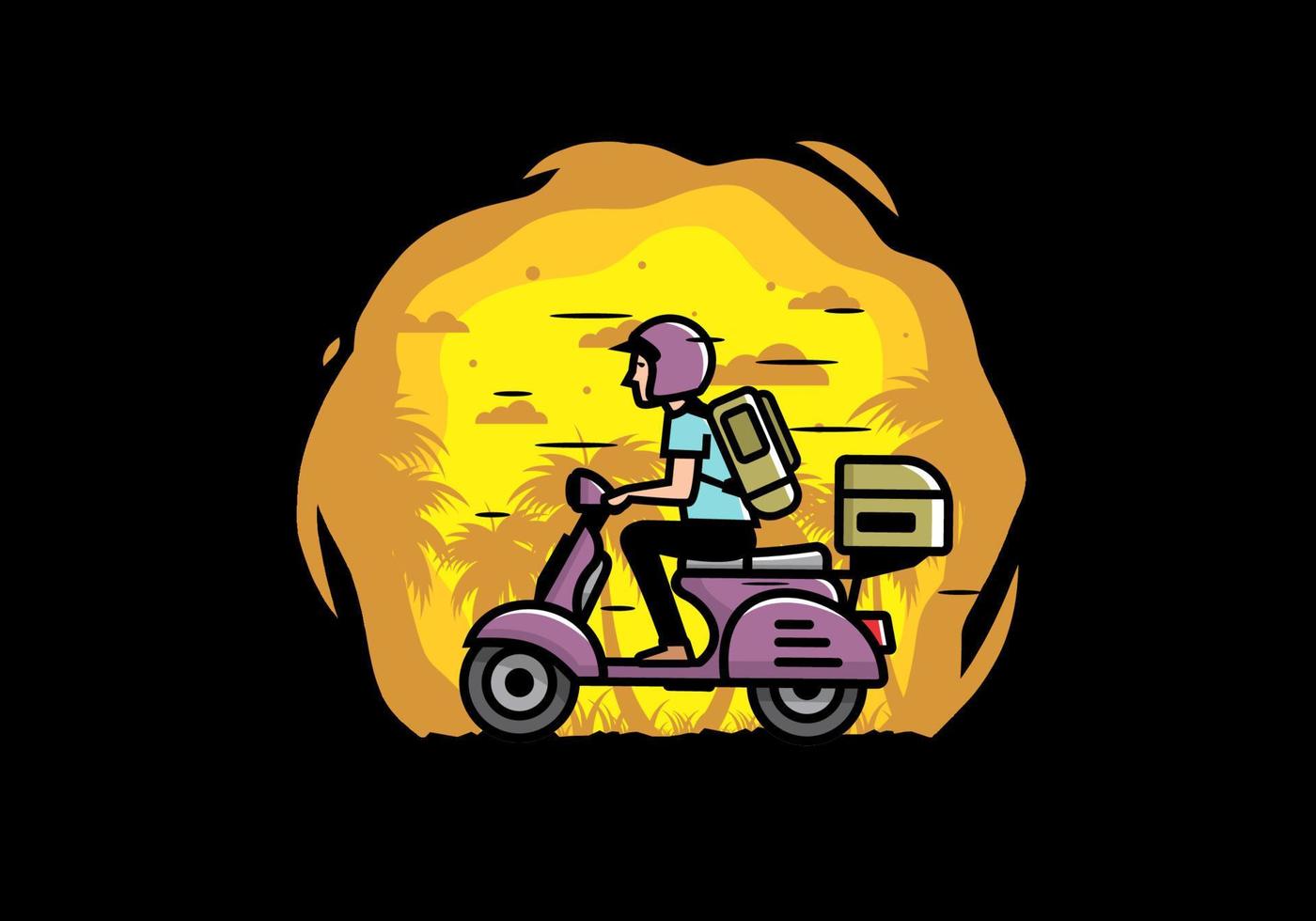 el hombre se va de vacaciones montando scooter ilustración vector