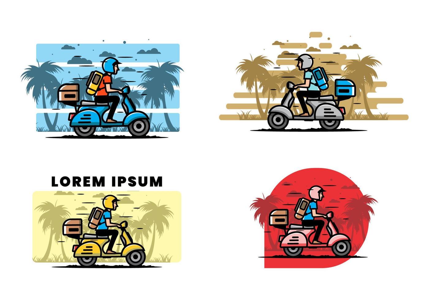 Man goes on vacation riding scooter illustration vector