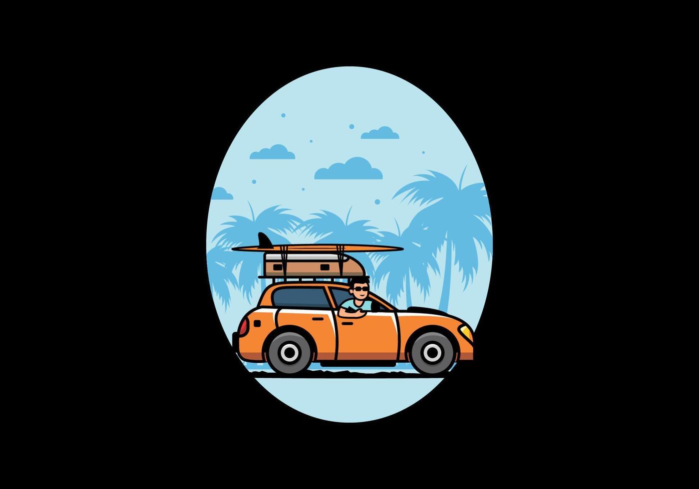 illustration of a man riding a car for vacation vector