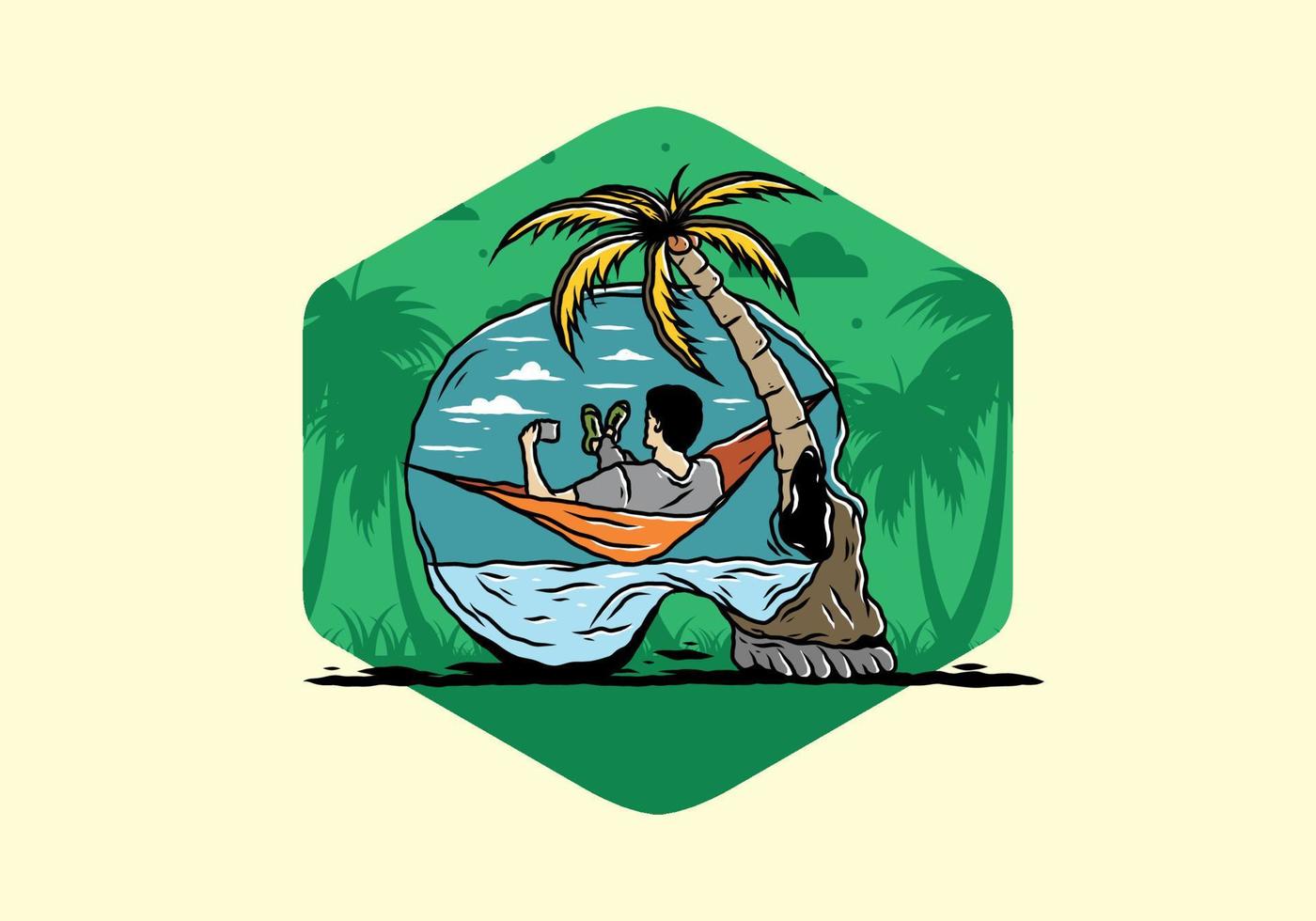 Man on hammock in skull shape illustration vector