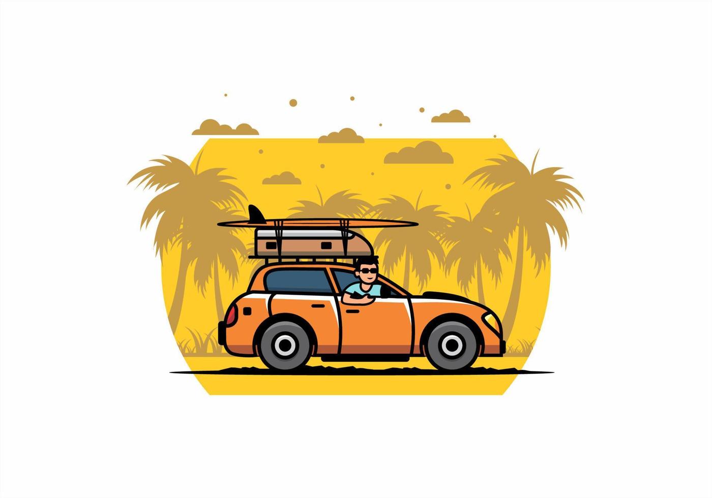 illustration of a man riding a car for vacation vector