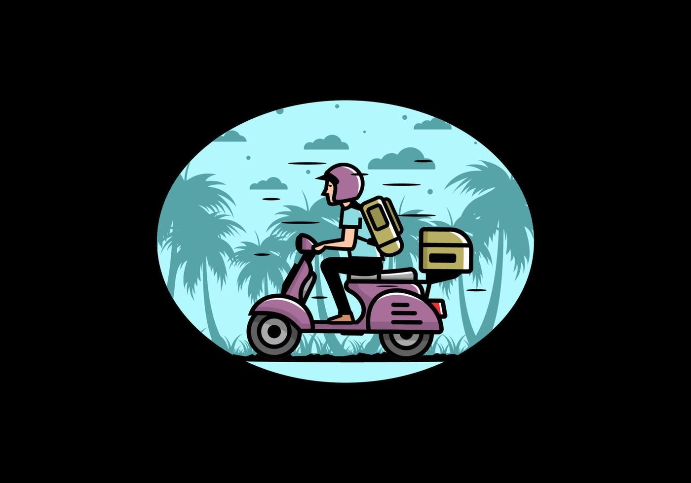 el hombre se va de vacaciones montando scooter ilustración vector