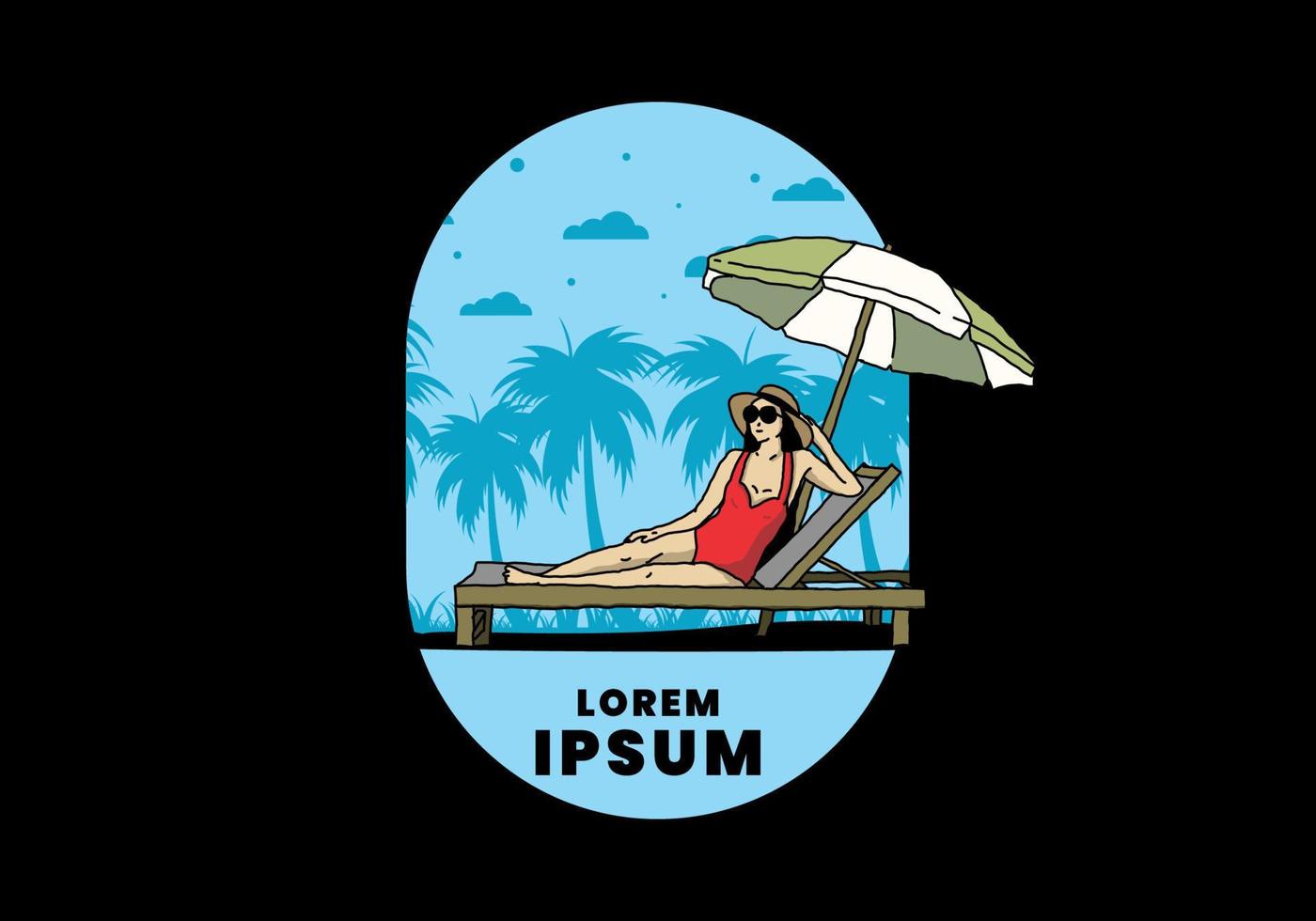 Relax on the beach chair under the umbrella illustration vector