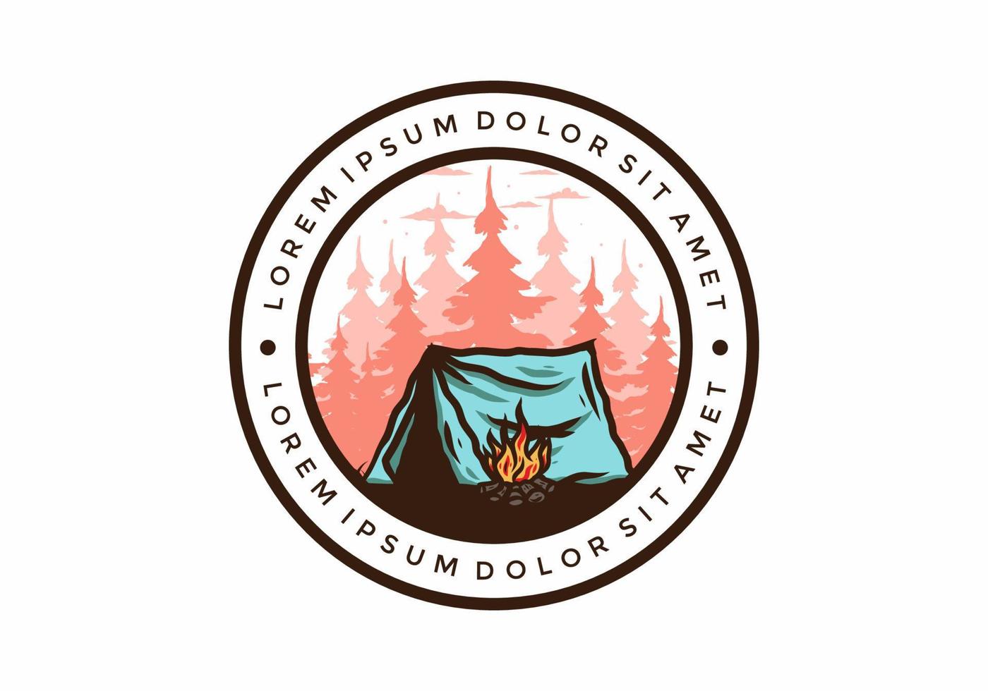 campamento forestal con insignia de ilustración de hoguera vector