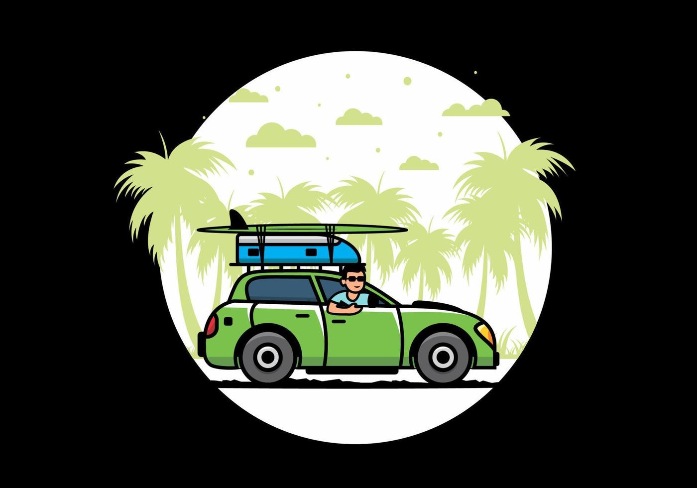 illustration of a man riding a car for vacation vector