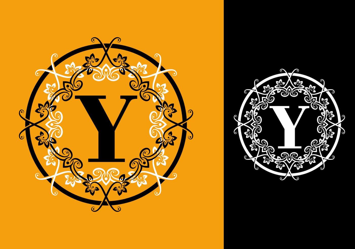 Yellow black of Y initial letter in circle frame ornament vector