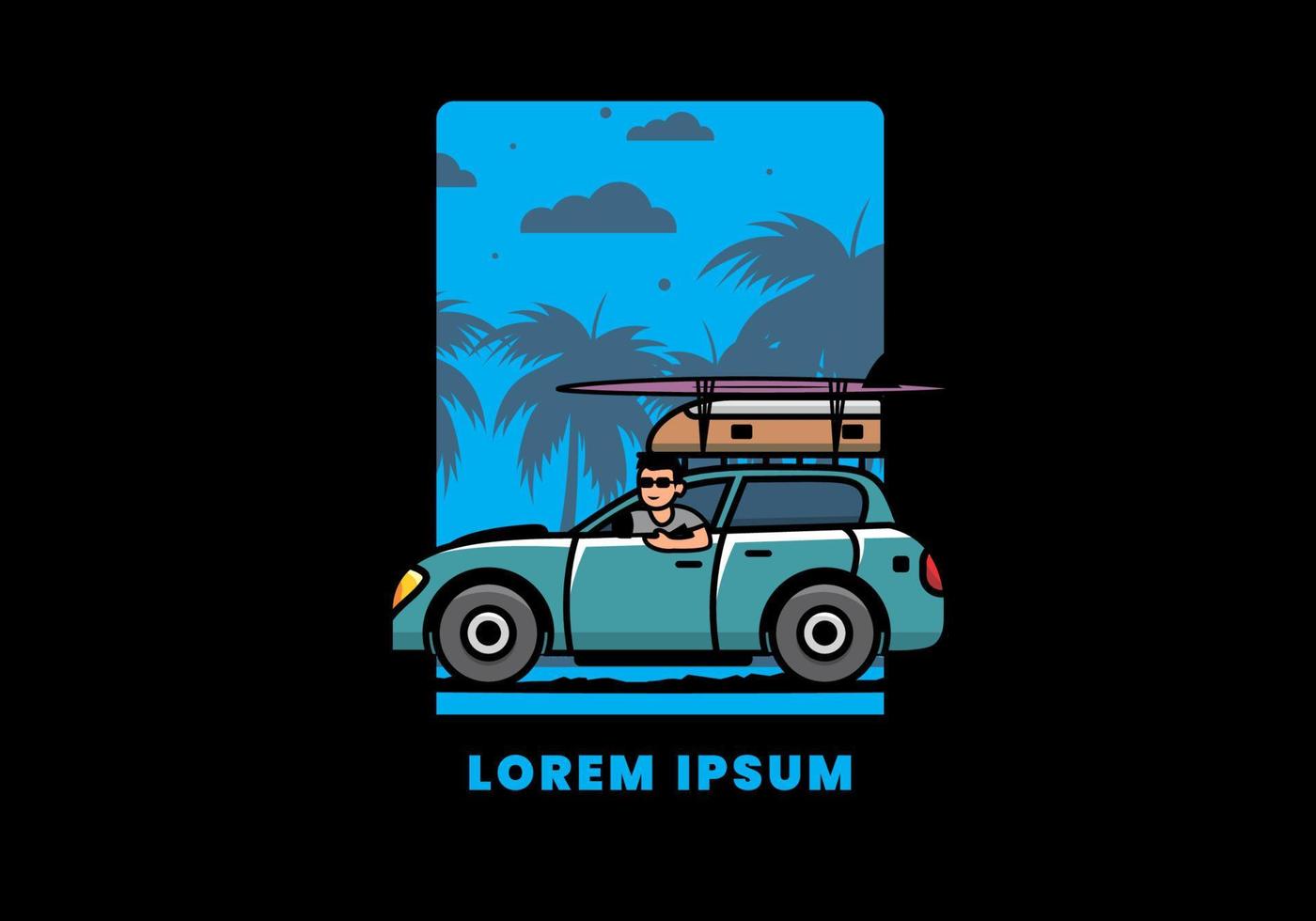 illustration of a man riding a car for vacation vector