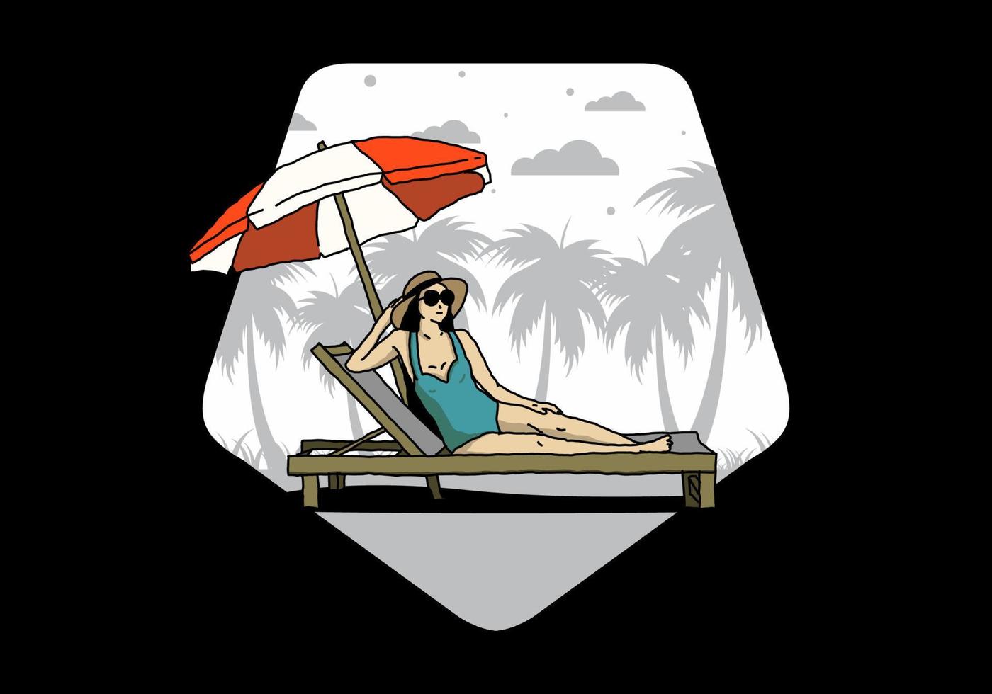 Relax on the beach chair under the umbrella illustration vector