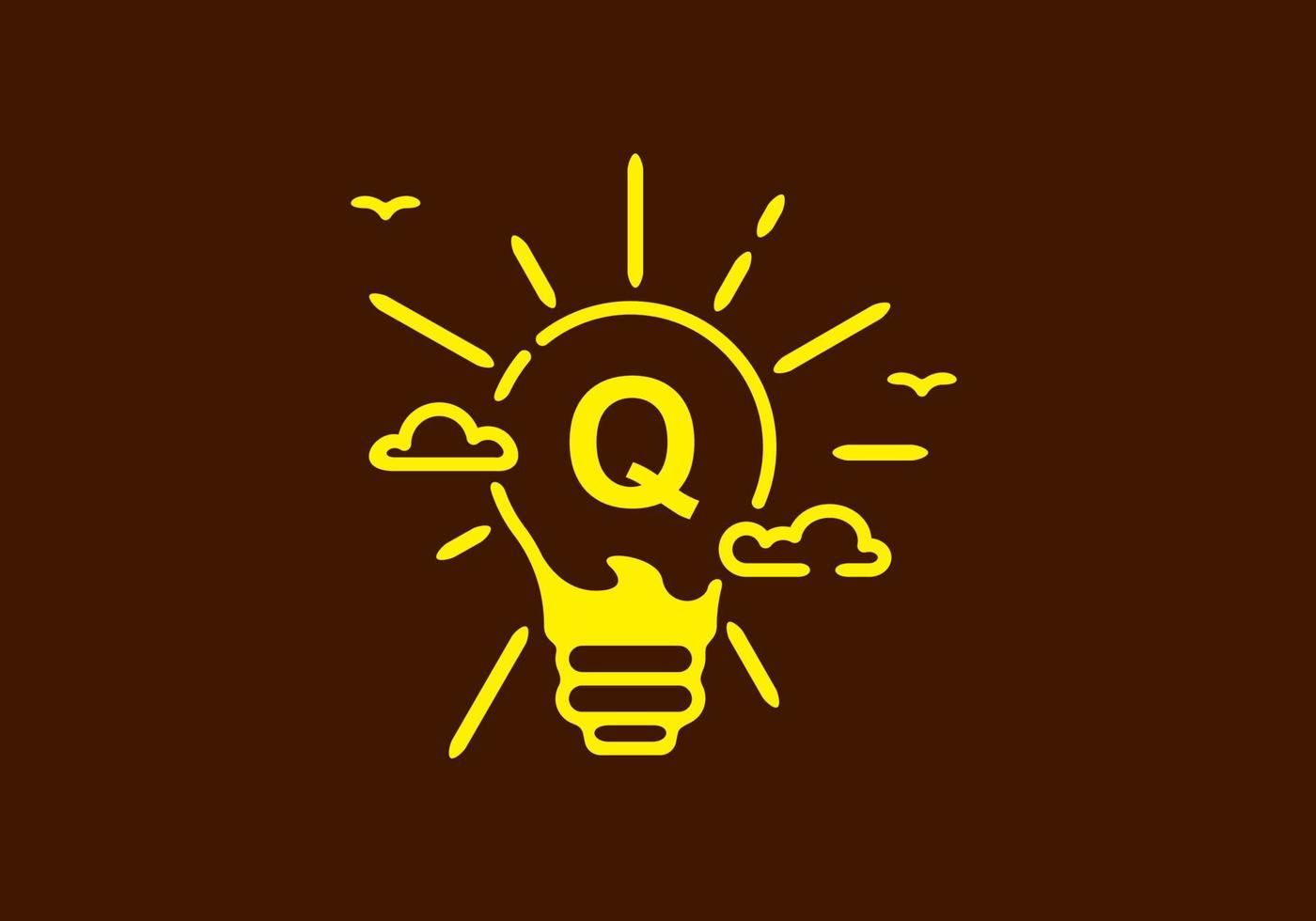 Yellow color of Q initial letter in bulb shape with dark background vector