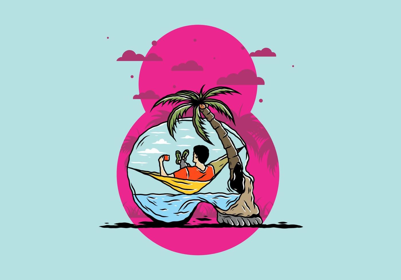 Man on hammock in skull shape illustration vector