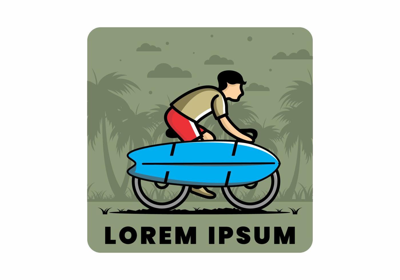Ride a bike with a surf board illustration vector