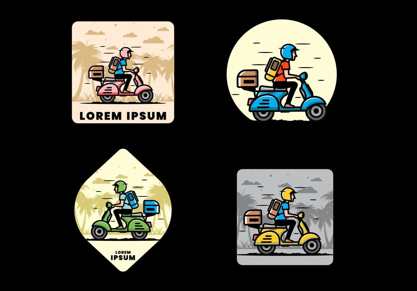 Man goes on vacation riding scooter illustration vector