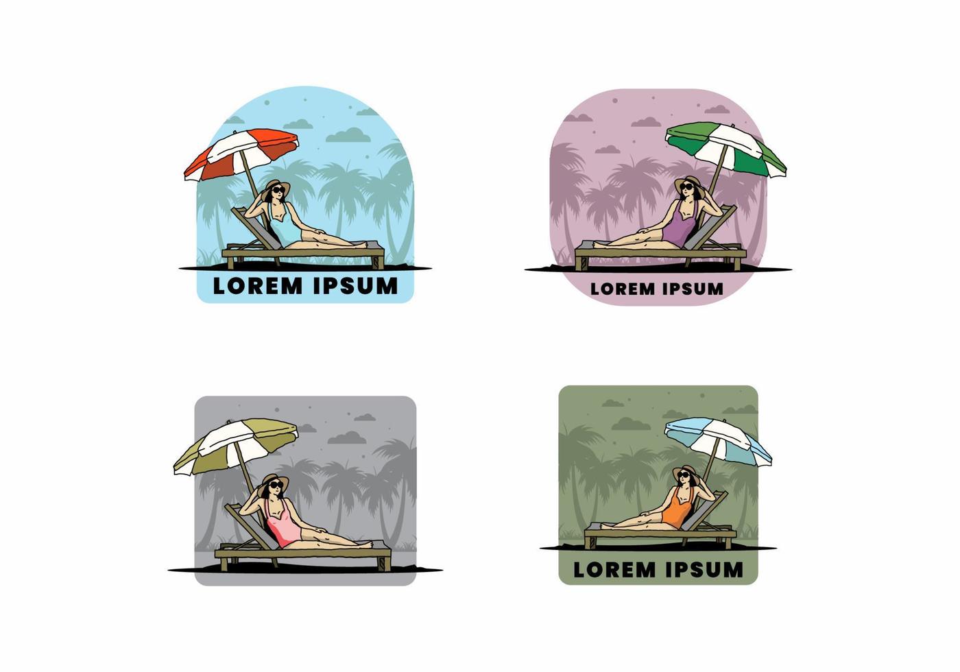 Relax on the beach chair under the umbrella illustration vector