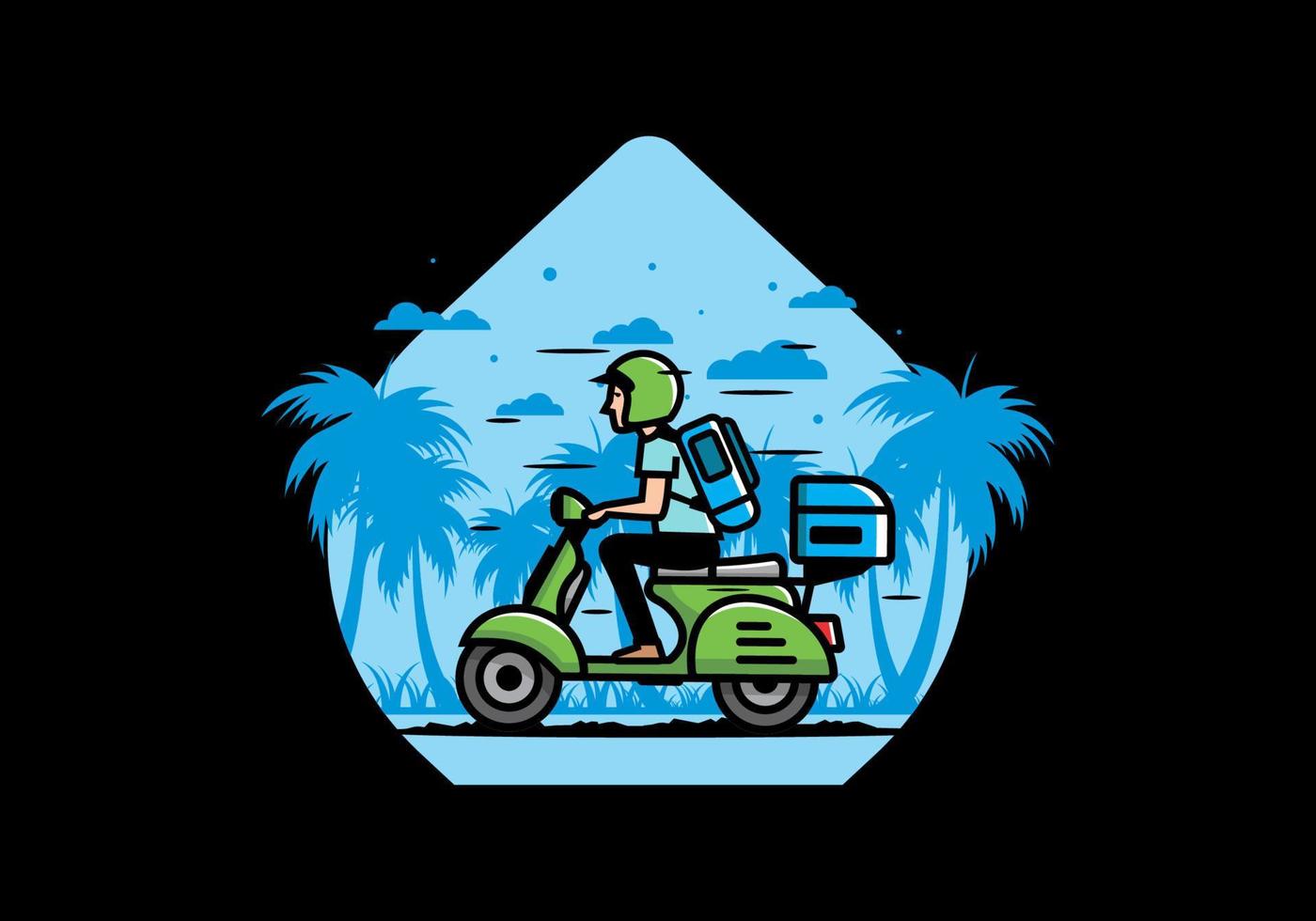 Man goes on vacation riding scooter illustration vector