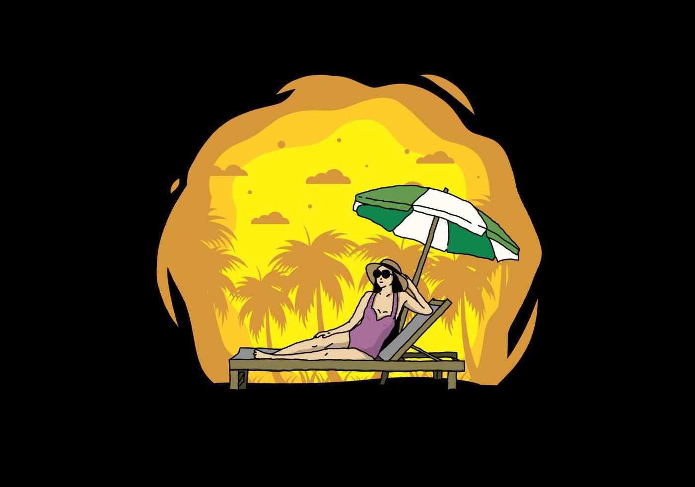 Relax on the beach chair under the umbrella illustration vector