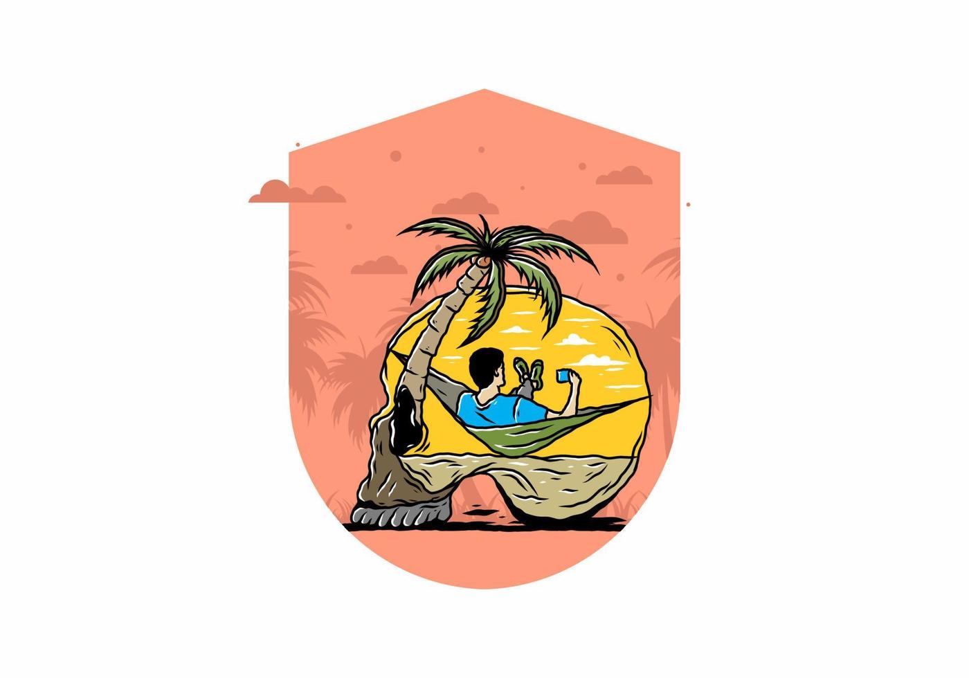 Man on hammock in skull shape illustration vector