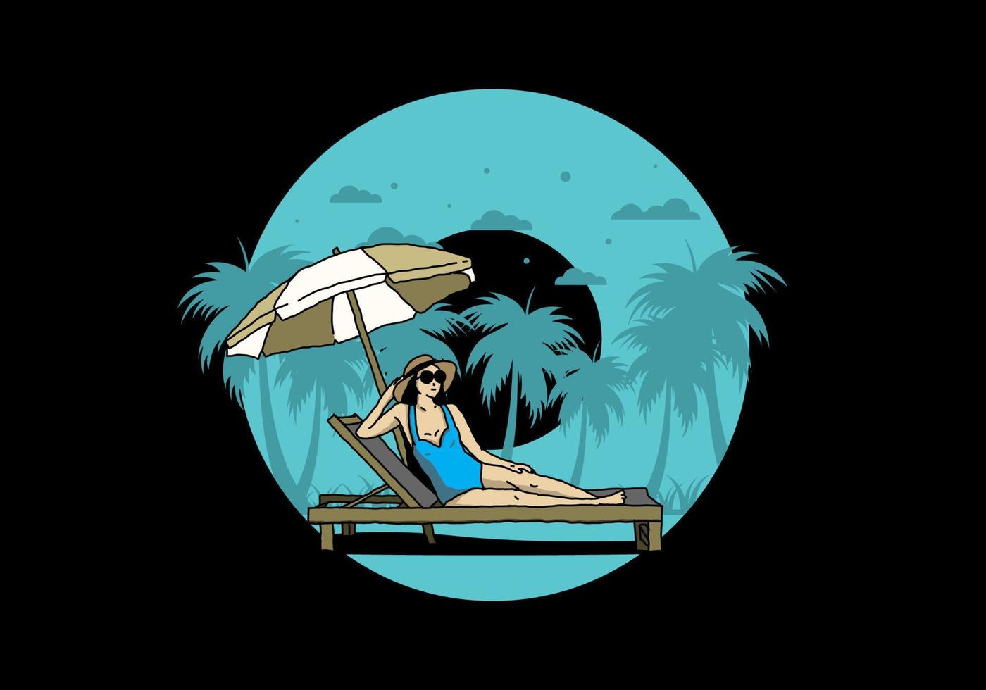 Relax on the beach chair under the umbrella illustration vector