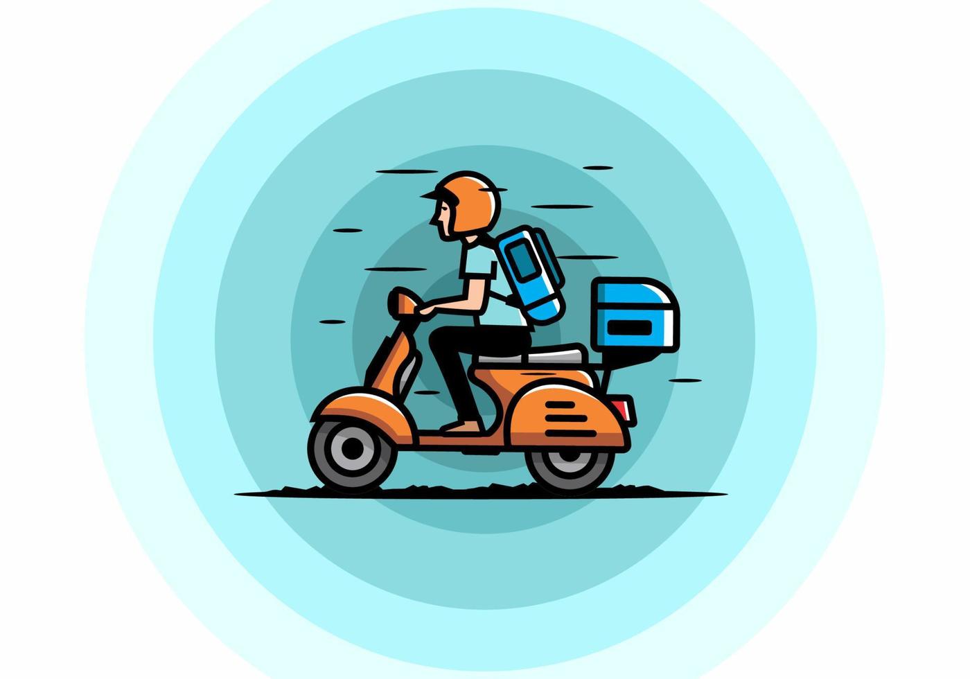 el hombre se va de vacaciones montando scooter ilustración vector