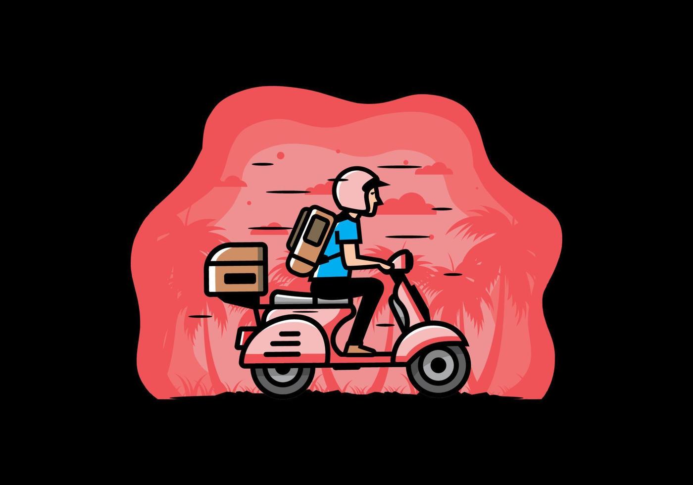 el hombre se va de vacaciones montando scooter ilustración vector