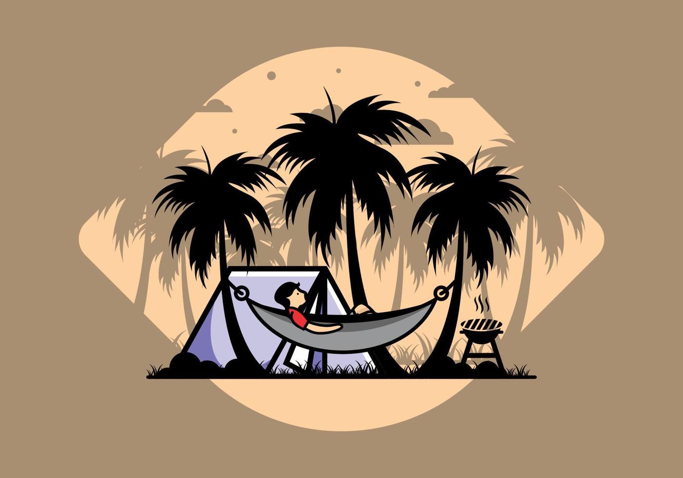 Tent and hammock with coconut trees illustration vector