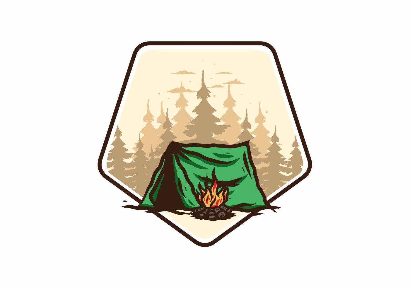 Forest camping with bonfire illustration badge vector