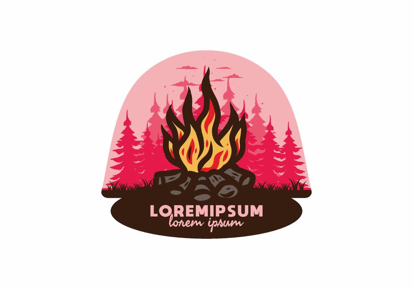 Bonfire in the jungle badge illustration vector