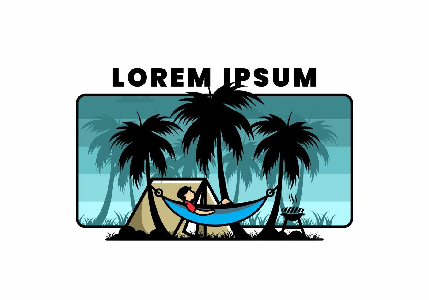 Tent and hammock with coconut trees illustration vector