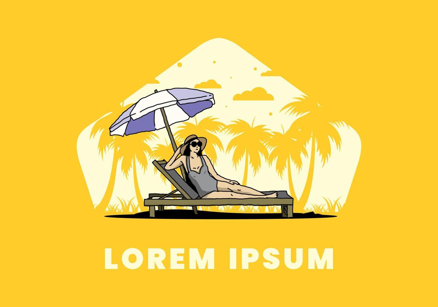 Relax on the beach chair under the umbrella illustration vector