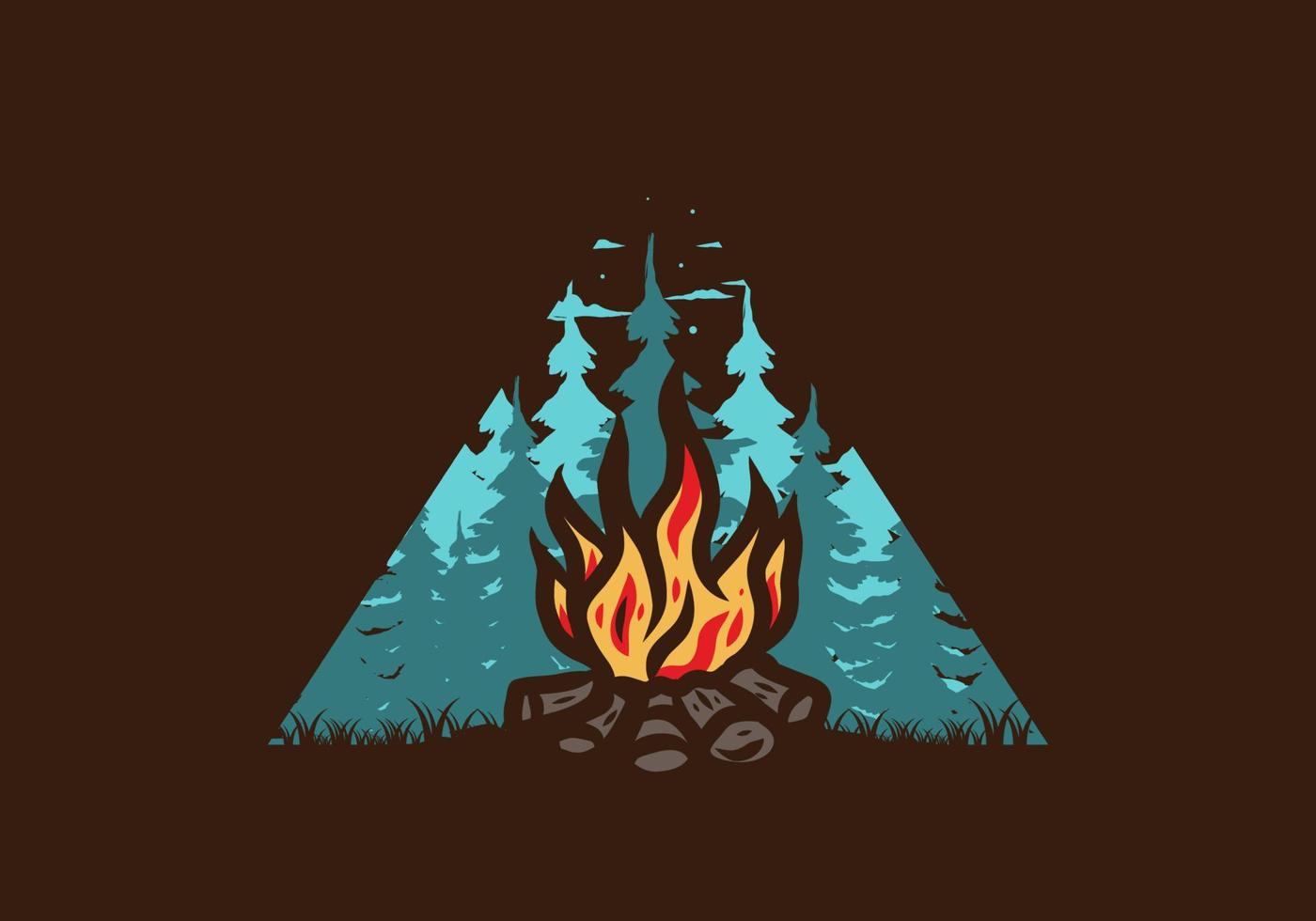 Bonfire in the jungle badge illustration vector