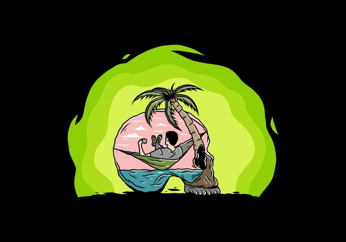 Man on hammock in skull shape illustration vector