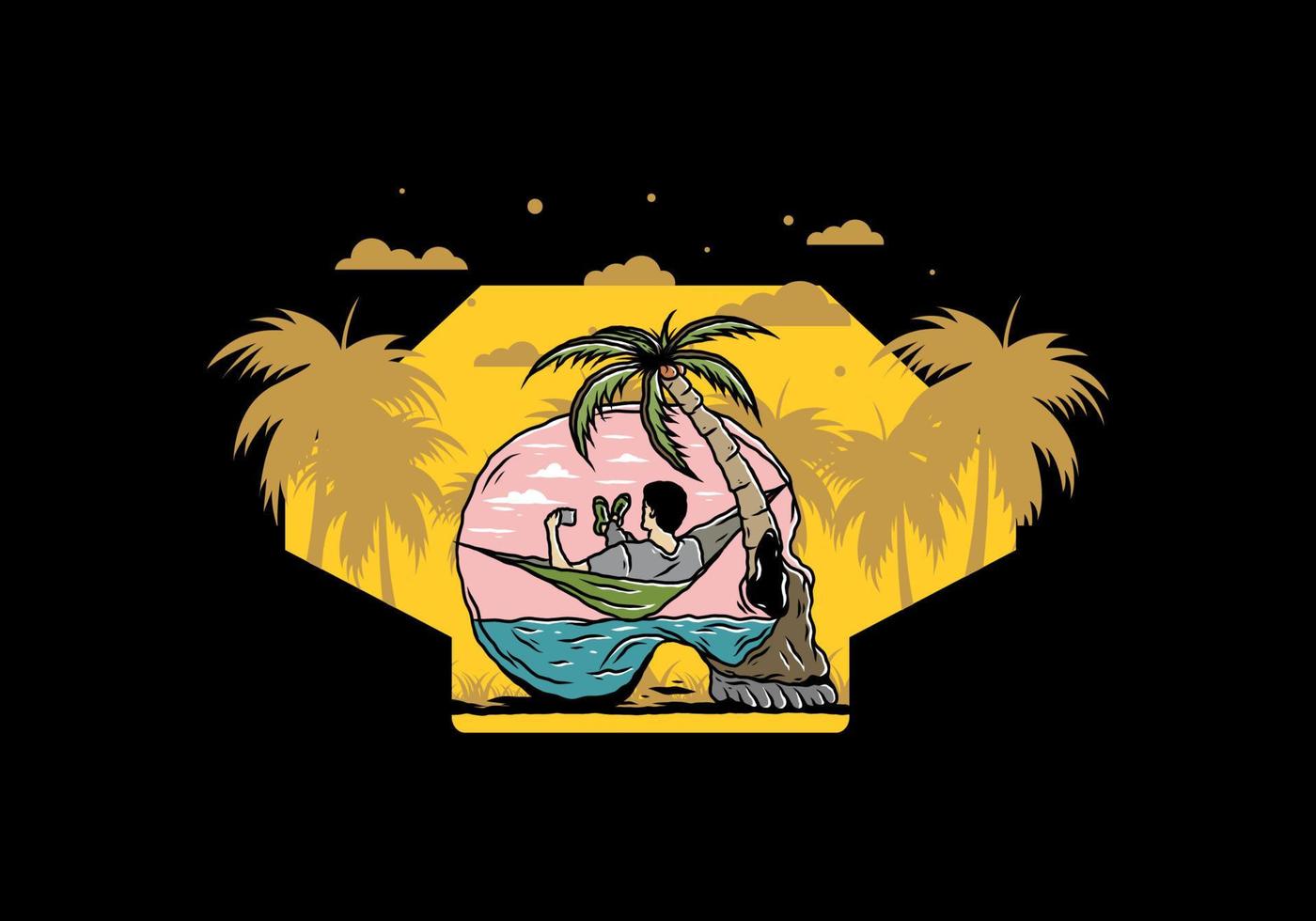 Man on hammock in skull shape illustration vector