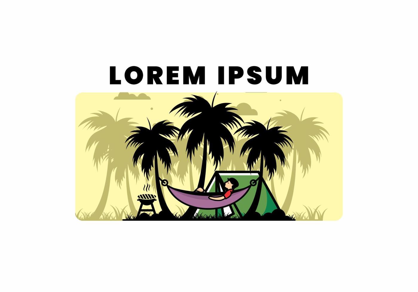 Tent and hammock with coconut trees illustration vector