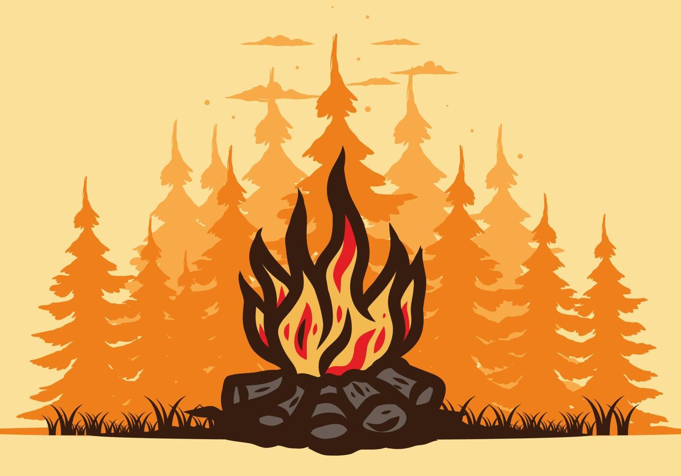 Bonfire in the jungle badge illustration vector