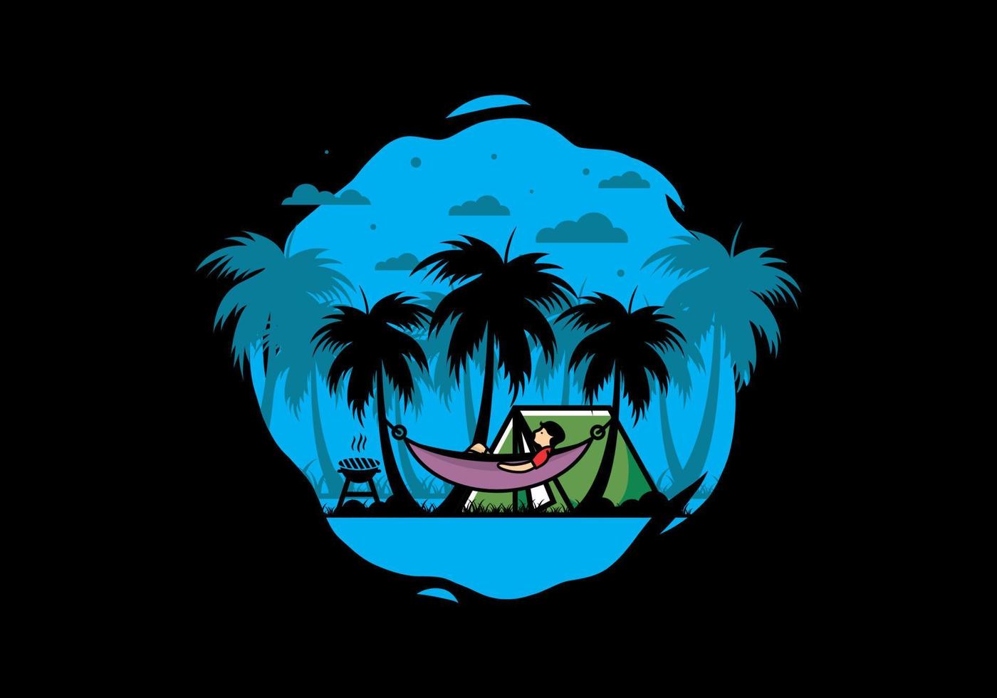 carpa y hamaca con ilustración de cocoteros vector