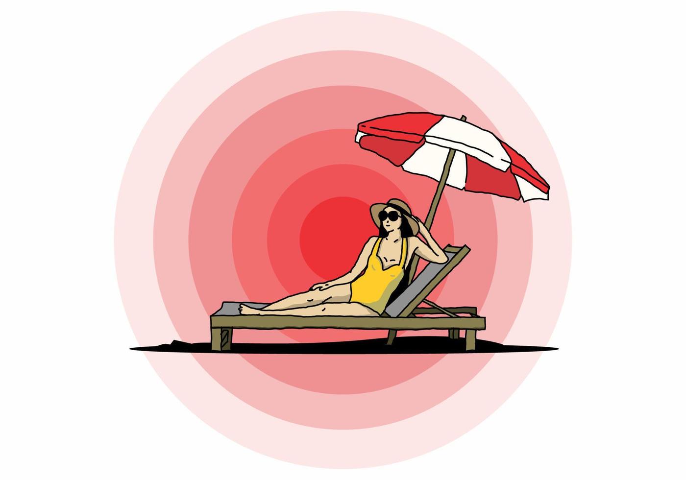 Relax on the beach chair under the umbrella illustration vector