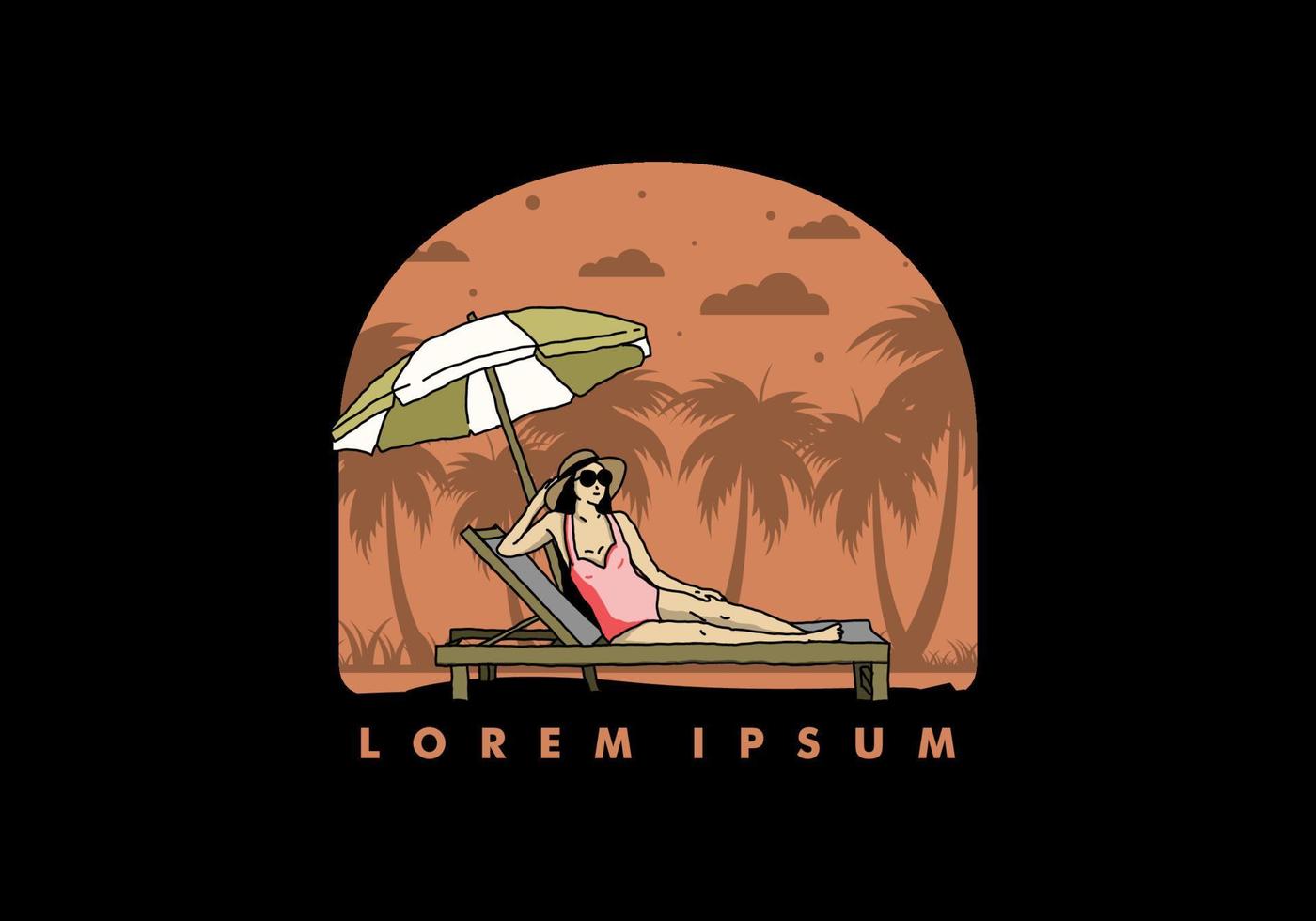 Relax on the beach chair under the umbrella illustration vector
