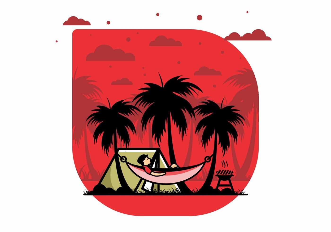 carpa y hamaca con ilustración de cocoteros vector