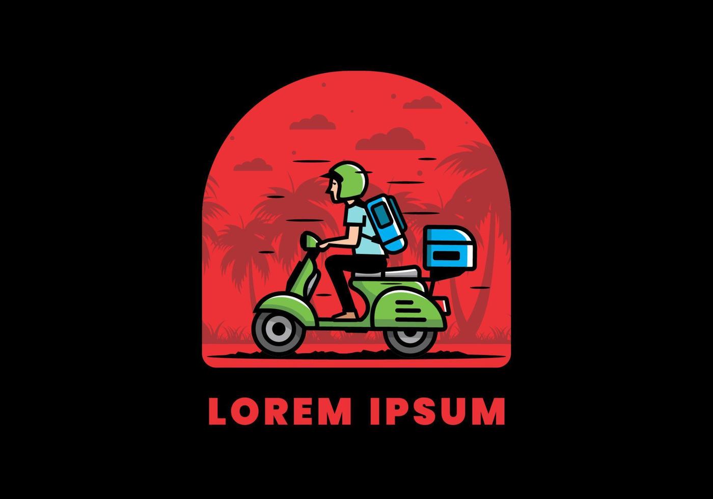 Man goes on vacation riding scooter illustration vector